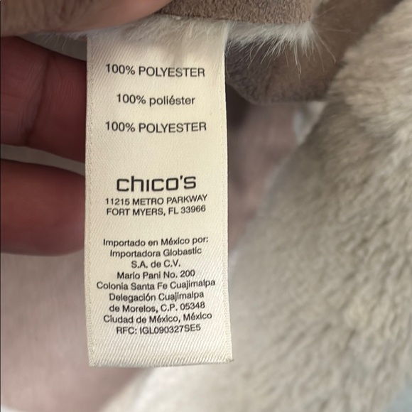 Chico's Tan and Cream Open Front Vest Textured Shawl Collar Sherpa/Suede Medium - Picture 5 of 7